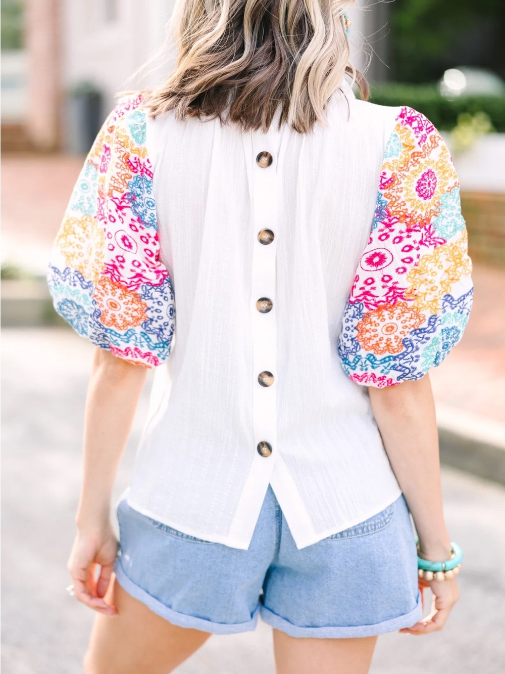 THML: On Your Heart White Embroidered Sleeve Blouse